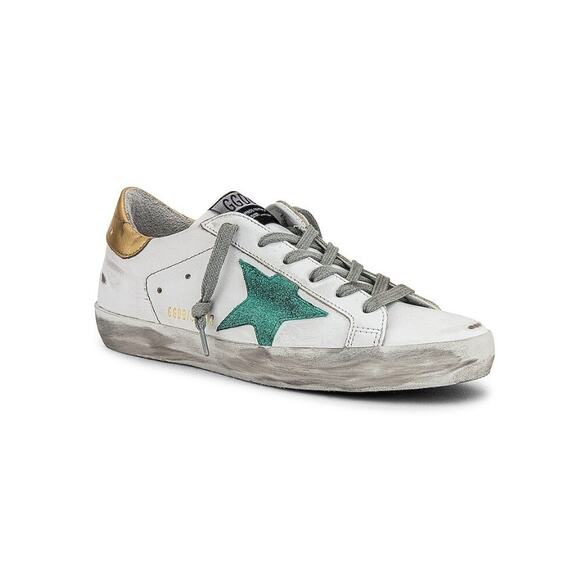 Golden Goose White Green Gold Low Top Superstar Lace Up Sneakers Womens 39 / 9 - Picture 1 of 10